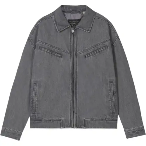 Retro comfortable denim long-sleeve with zipper, jacket, American style