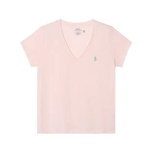 Polo Ralph Lauren Fuchsia T-shirt, logo embroidery service, V-neckline, with short sleeve