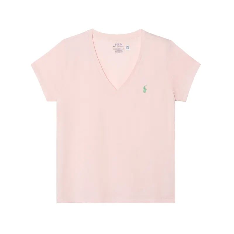 Polo Ralph Lauren Fuchsia T-shirt, logo embroidery service, V-neckline, with short sleeve