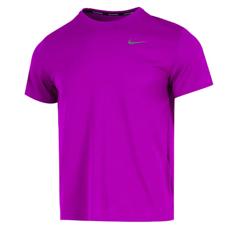 Nike T-Shirts Men's Purple Crew Neck Moderate Straight Fit