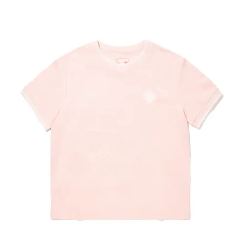 Li Ning T Shirts Women's Salt Pink Crew Neck Moderate Straight Fit