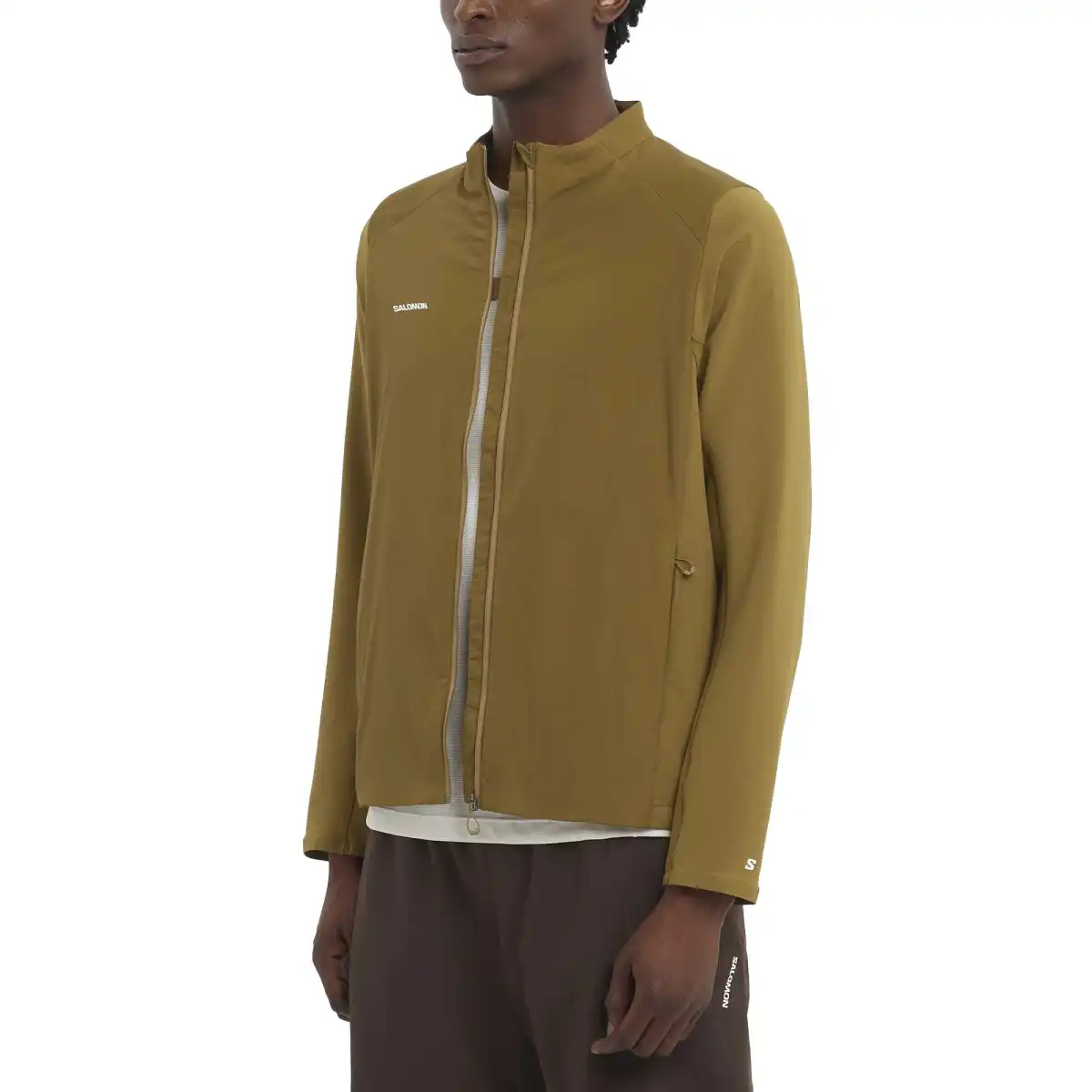 SALOMON Mountain Jackets Men's Bright Olive Stand Collar Moderate Other