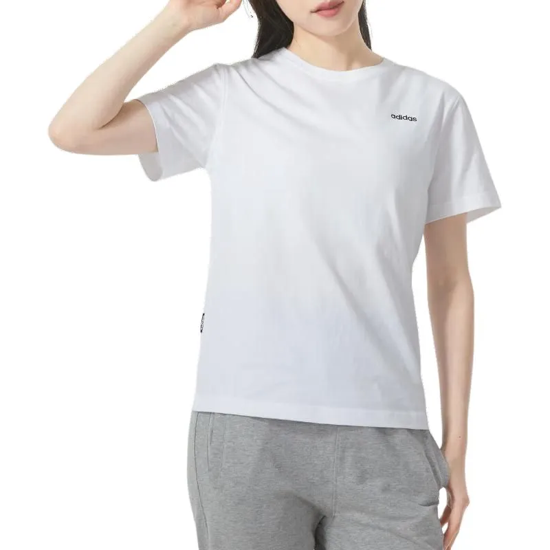 Adidas T-Shirts Women's White Crew Neck Moderate Straight Fit