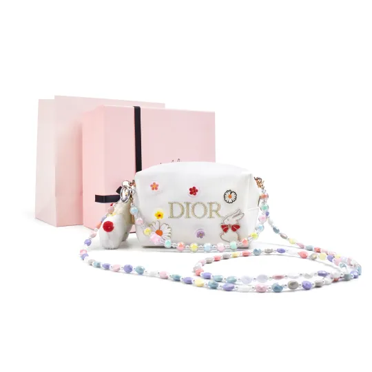 DIOR [Custom Makeup Bag]Amber Adorable Floral Sweet Bunny Fashion Crossbody Bag Regular White 18*9*11CM