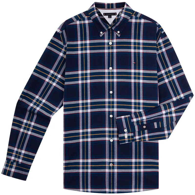 Tommy Hilfiger Shirts Men's Navy Blue Plaid DCC Lapel Moderate Other