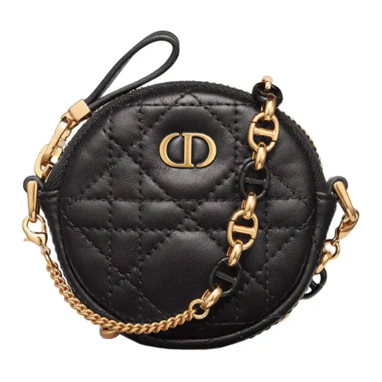DIOR Caro Sheepskin One Shoulder Crossbody Coin Purse, Clutch Mini Women's Black