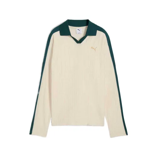 PUMA T7 Polo Shirts Women's Yellow Green Polo Collar Moderate Straight Fit