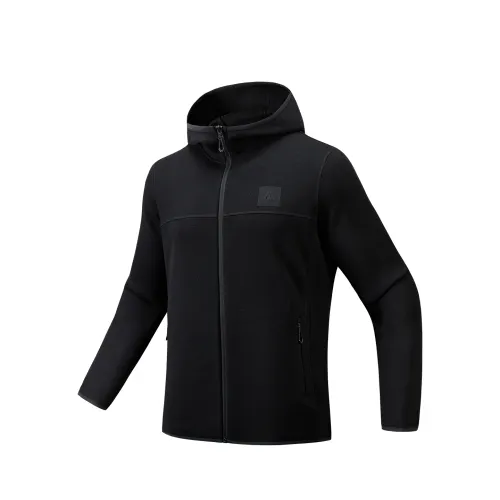Anta Outdoor Collection Hooded, Liner Coat, Thick Needle Fleece Garment Men's Basic Black Heather Gray
