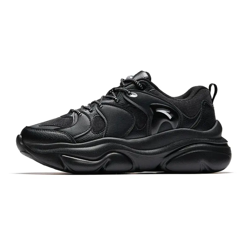 Anta Meowth 6 Slip Resistant Height Increasing Low top Casual Shoes, Platform Chunky Sneakers Women's Basic Black