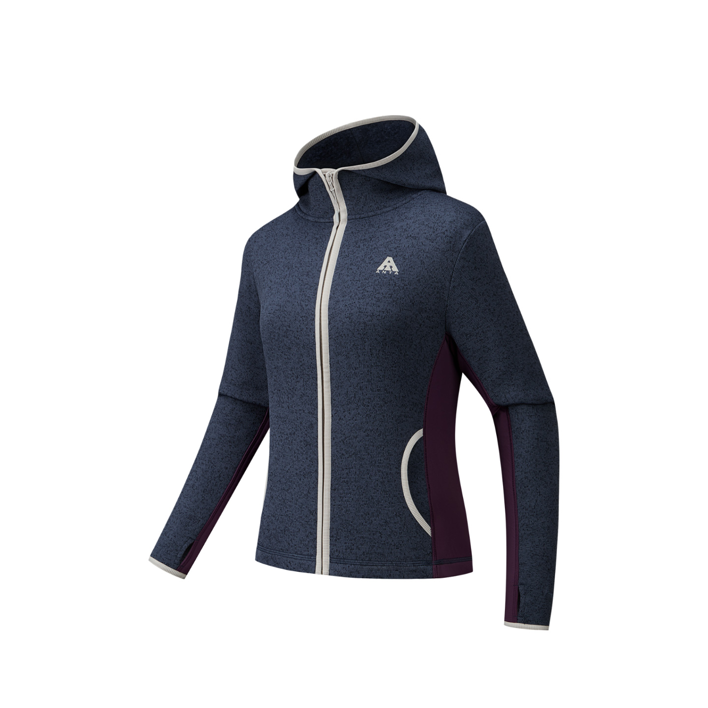 Anta Outdoor Collection Liner Coat, Thick Needle Fleece Garment Women’s Maya Blue Flower Gray