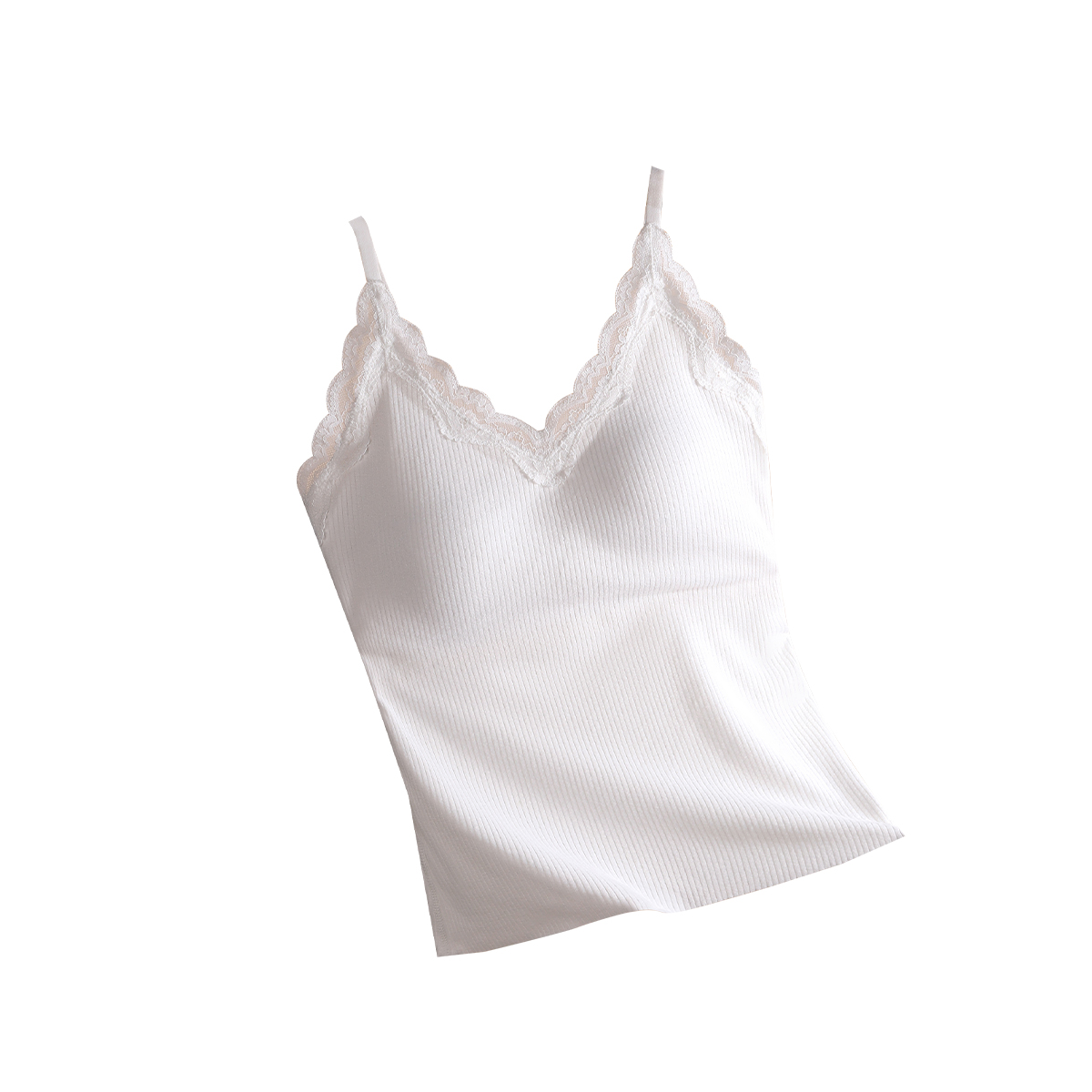 Antibacterial base lace top with cups, soft comfortable keep warm vest, V-neckline
