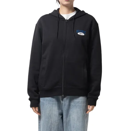 Reebok Sweatshirts Unisex Black Hooded Moderate Cardigan
