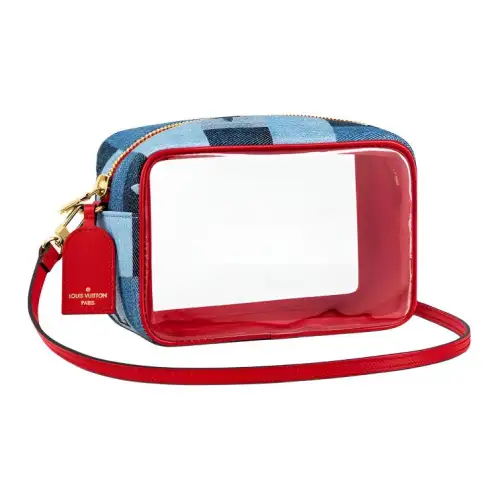 LOUIS VUITTON Beach Pouch Denim Monogram Check Blue/Red