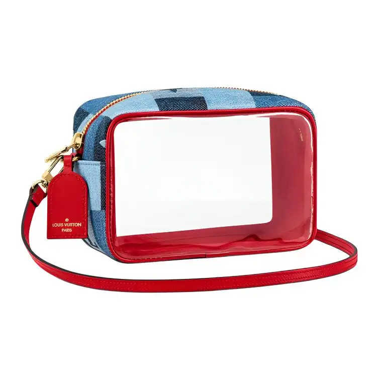 LOUIS VUITTON Beach Pouch Denim Monogram Check Blue/Red