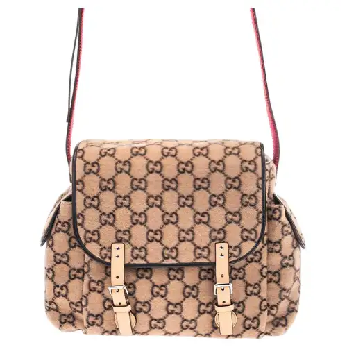 GUCCI Wool Patchwork Leather Mommy Bag, Shoulder Bag, Crossbody Bag, Travel Bag Women's Light Umber
