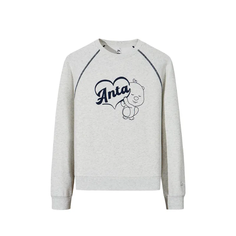 Anta Fleece Lined Thermal Fashion Print Cotton Loose Fit Comfortable Casual Pullover Sweatshirt Women's