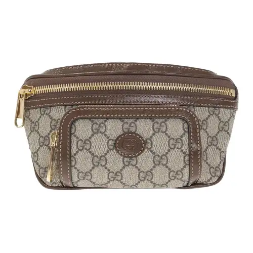 GUCCI Canvas With Leather Sling Bag, Fanny Pack Unisex Ebony/Brown