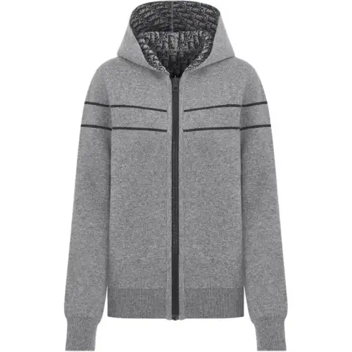 DIOR Sweatshirts Women's Gray Hooded Moderate Cardigan