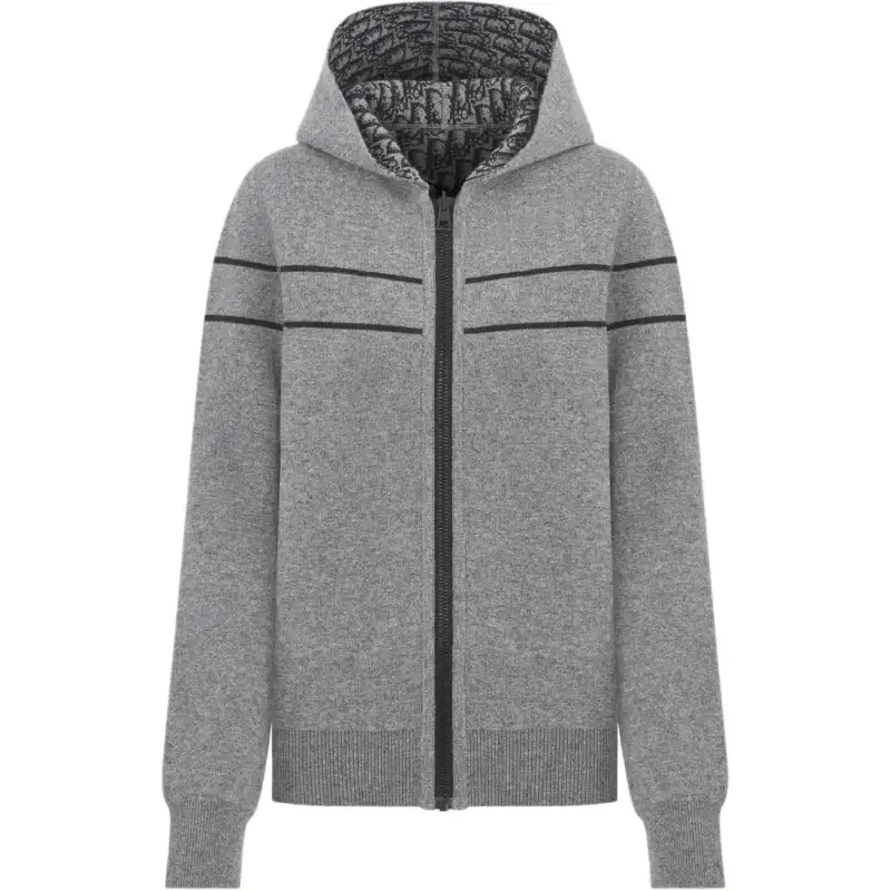 DIOR Sweatshirts Women's Gray Hooded Moderate Cardigan