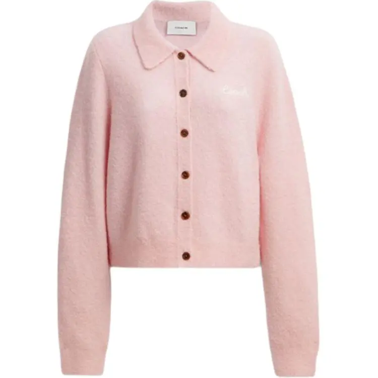 COACH Sweaters Women's Pink Lapel Moderate Cardigan
