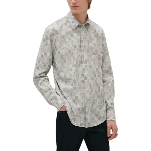 HERMES Shirts Men's Gray Lapel Moderate
