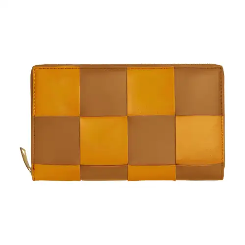 Bottega Veneta Cow Leather Wallet Large Women's Gold Brown/Camel