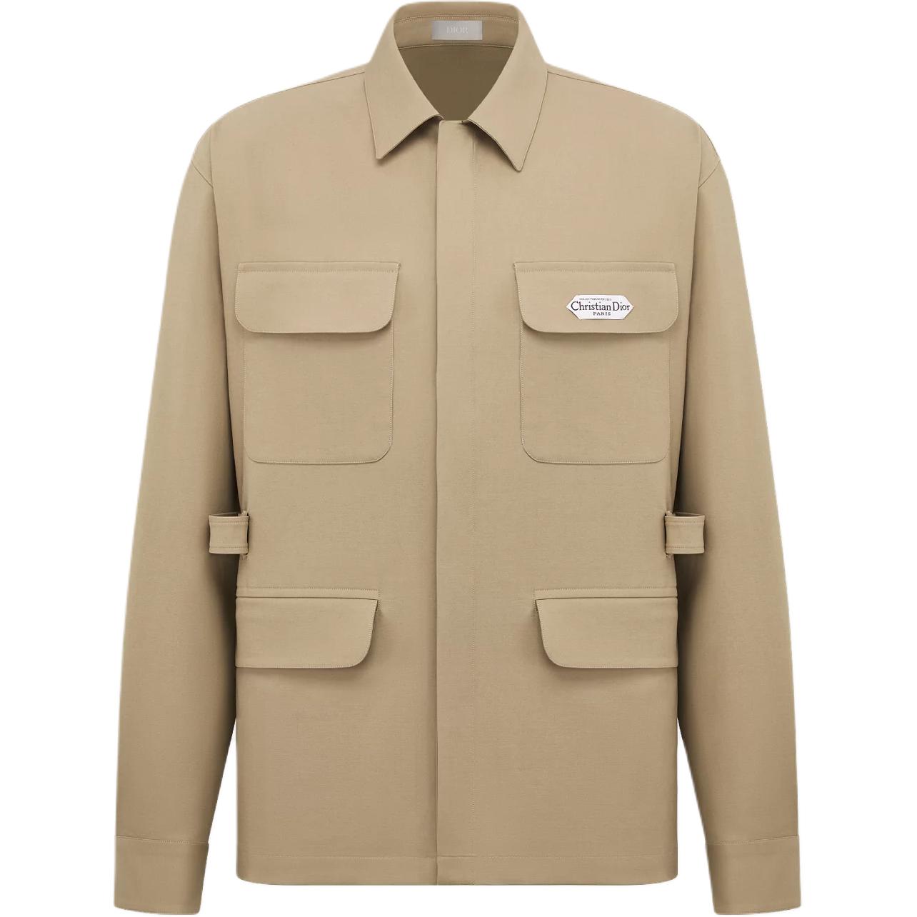 DIOR Dior FW25 Christian Dior Paris label double-sided cotton blend satin badge single-breasted lapel long-sleeved safari style shirt for men