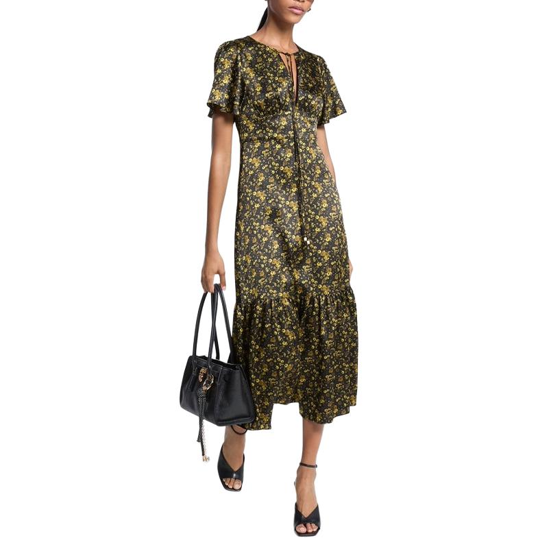 Женское платье MICHAEL KORS FW25 V-neck Floral Short Sleeve Dress (разноцветное)