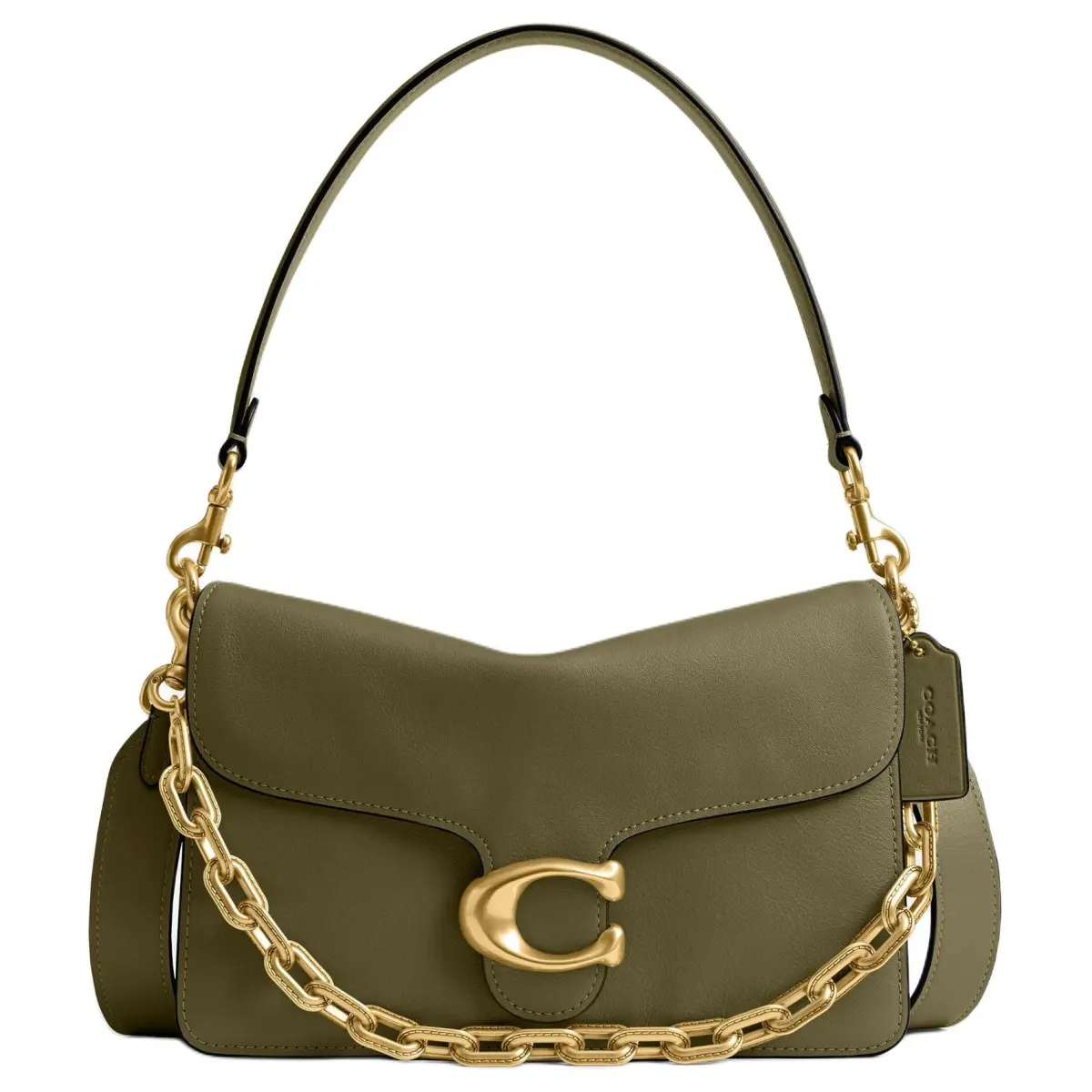 COACH Chain Cow Leather Shoulder Bag Medium Women's Olive Green