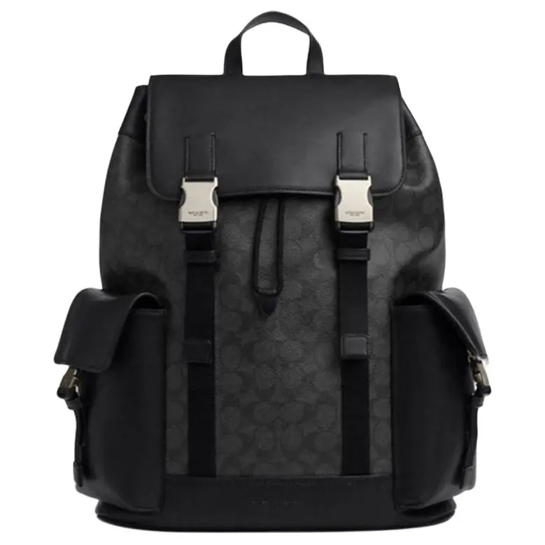 COACH Signature Coated Canvas With Smooth Calfskin Backpack Large Men's Black