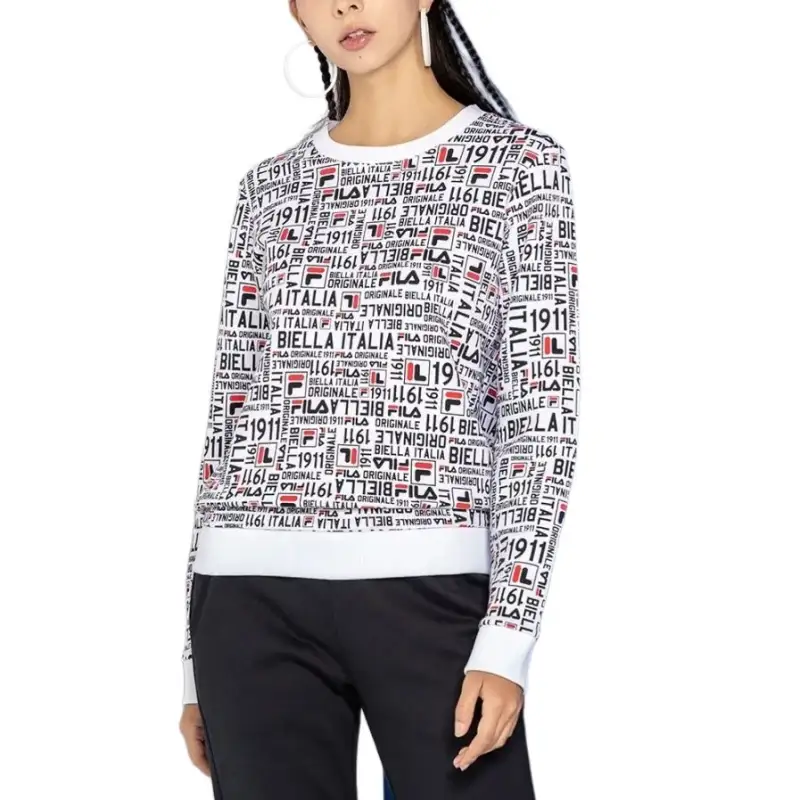 FILA WHITE Sweatshirts Women's All Over Print Crew Neck Moderate