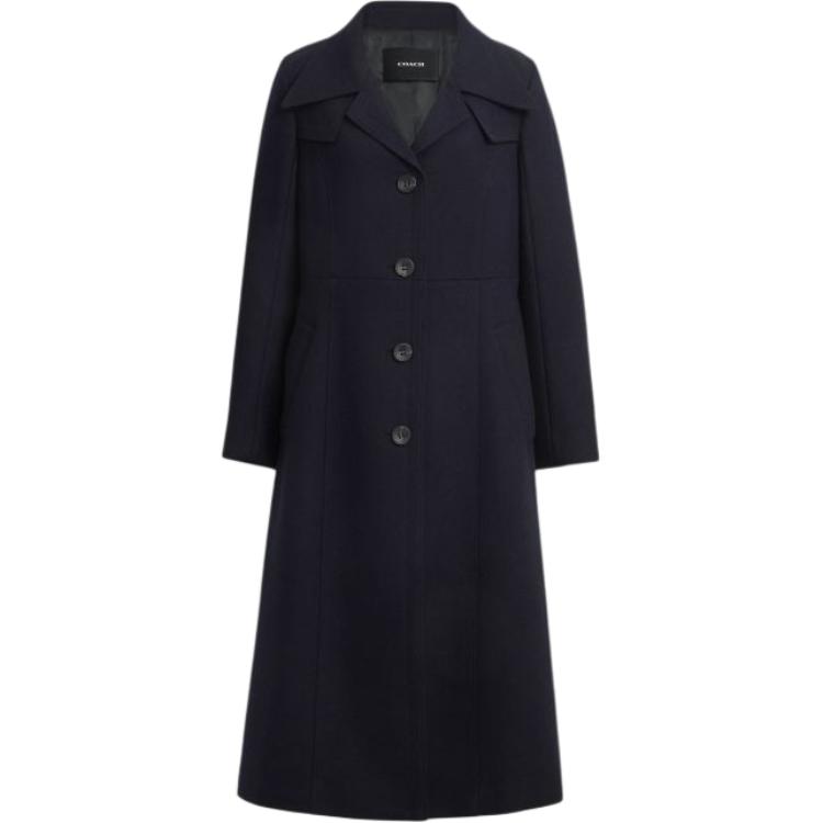 COACH Trench Coats Women's Marine Blue Lapel Moderate Other