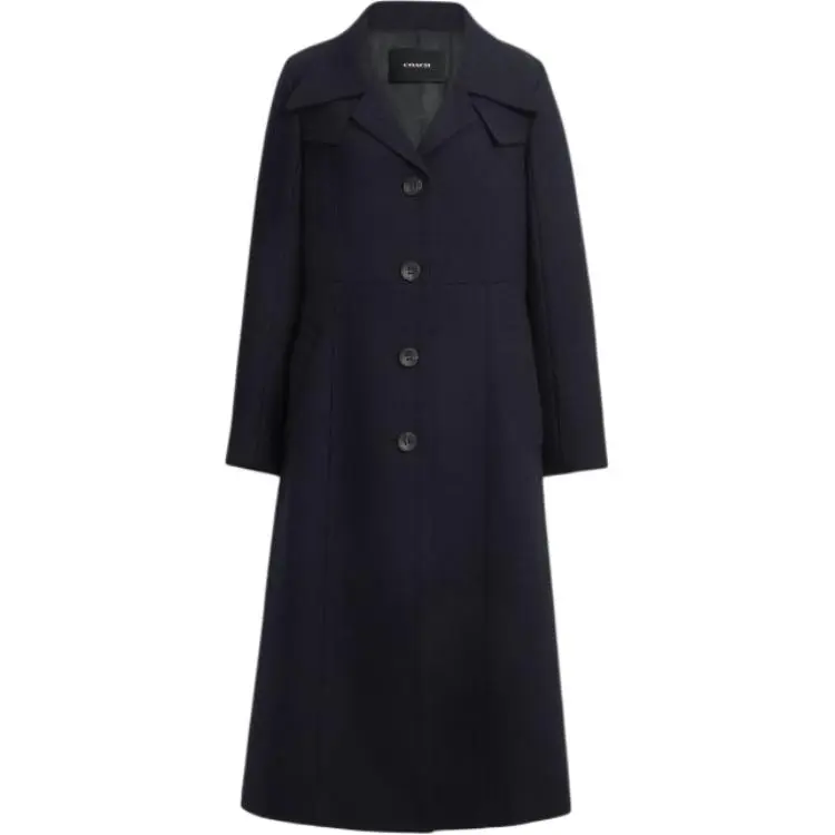 COACH Trench Coats Women's Marine Blue Lapel Moderate Nipped-in Waist