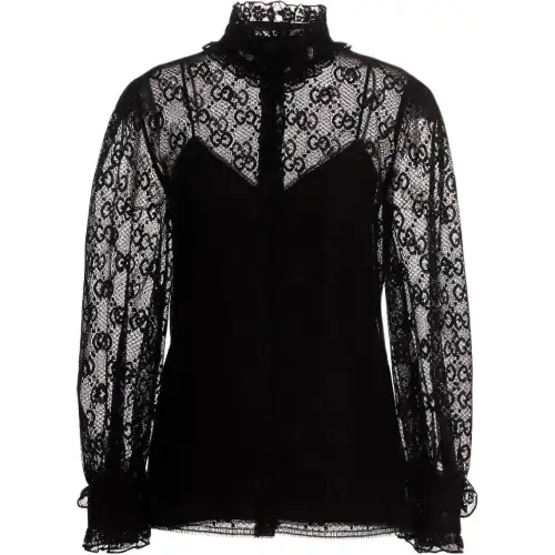 GUCCI Shirts Women's Black Stand Collar Moderate Other