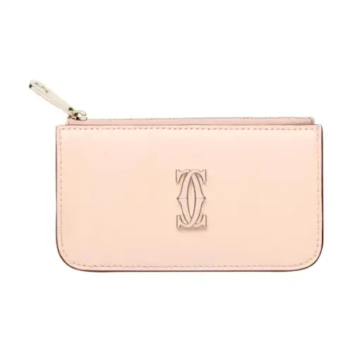 CARTIER DOUBLE C DE CARTIER Calfskin Card Holder Women's Nude Pink