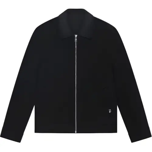 KARL LAGERFELD Commuting Street Travel Sheep Wool Cashmere Lapel Zipper Long Sleeve Executive Jacket Men's Black