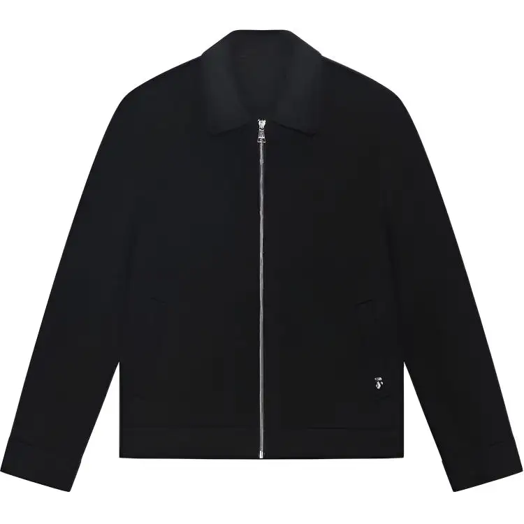 KARL LAGERFELD Commuting Street Travel Sheep Wool Cashmere Lapel Zipper Long Sleeve Executive Jacket Men's Black