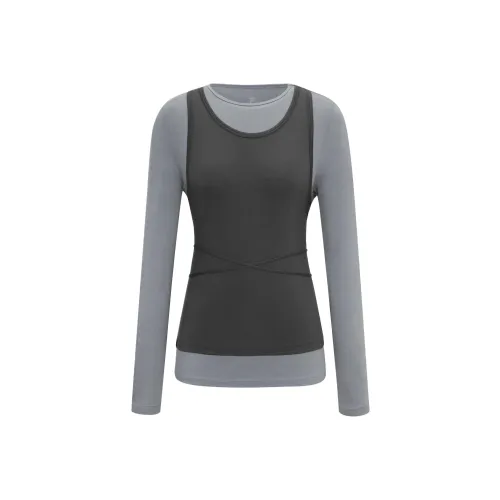 FILA T Shirts Women's Gray Blue Multicolor Crew Neck Moderate