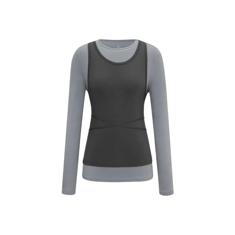 FILA T Shirts Women's Gray Blue Multicolor Crew Neck Moderate