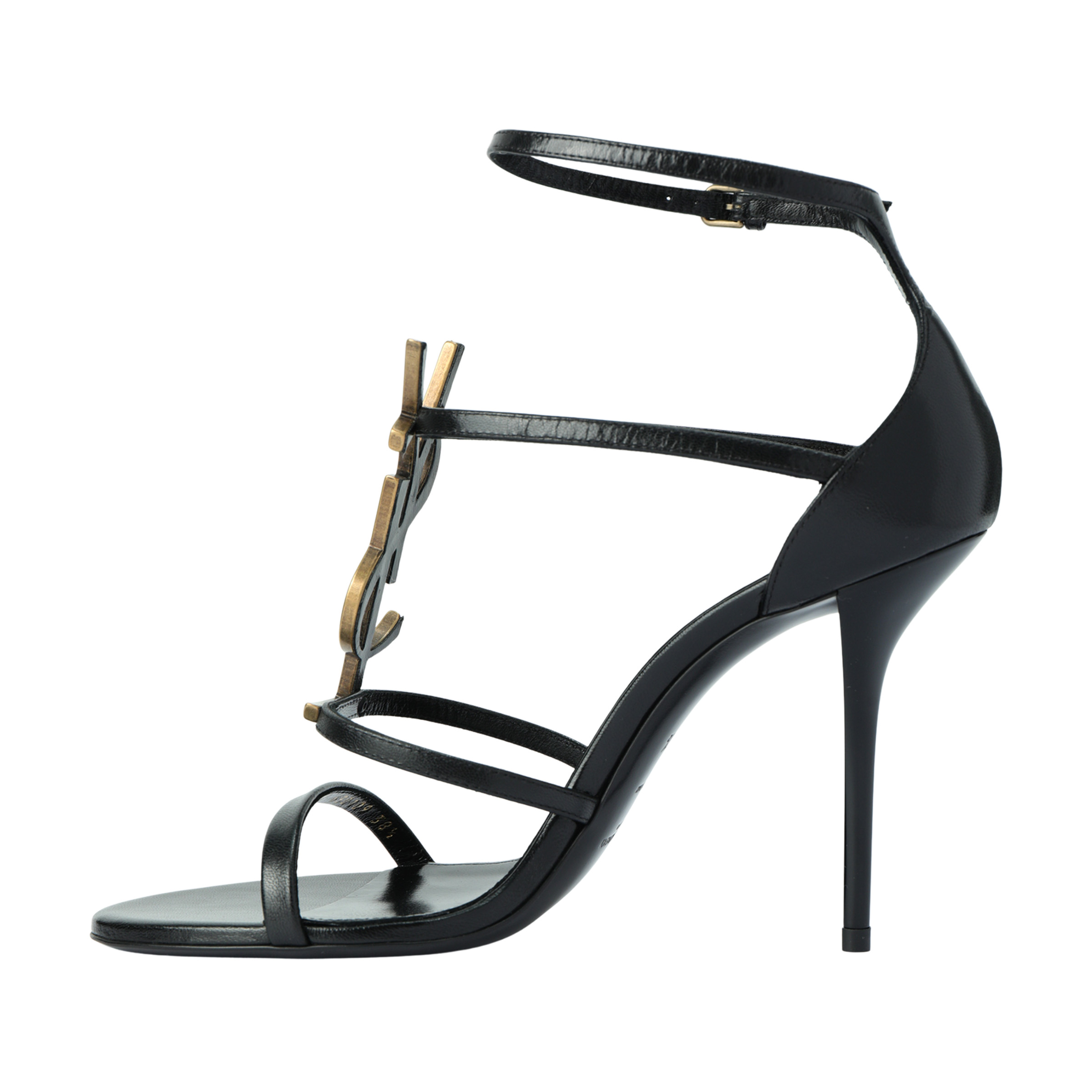 SAINT LAURENT Сен -Лоран Кассандра кожа стандартный Начинающий стандартный аппаратный тонкий каблук 1 слово Сандалии женский черный золото