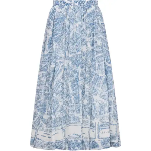 DIOR Casual Long Skirts Women's Light Blue Moderate Mid Length Pleated Skirt
