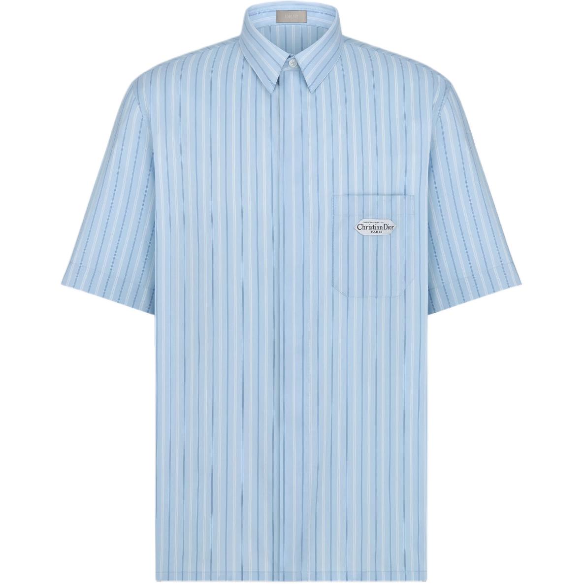 DIOR Dior FW25 Christian Dior Paris label striped mulberry silk poplin lapel short-sleeved shirt for men