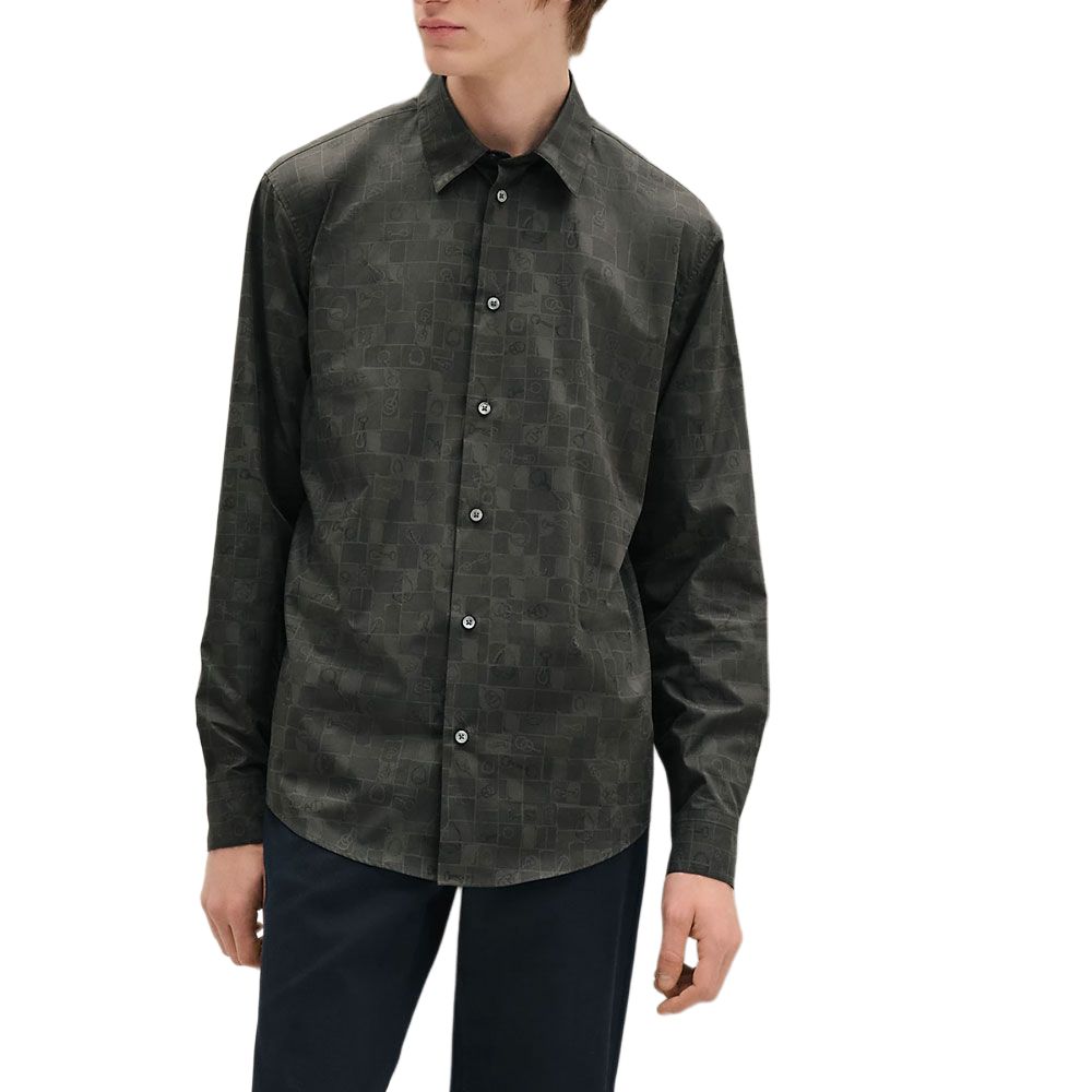 HERMES Shirts Men's Chromium Green Lapel Moderate