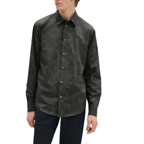HERMES Shirts Men's Chromium Green Lapel Moderate