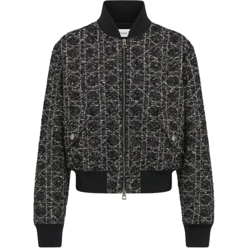 DIOR Jackets Women's Black Baseball Collar Moderate Pilot
