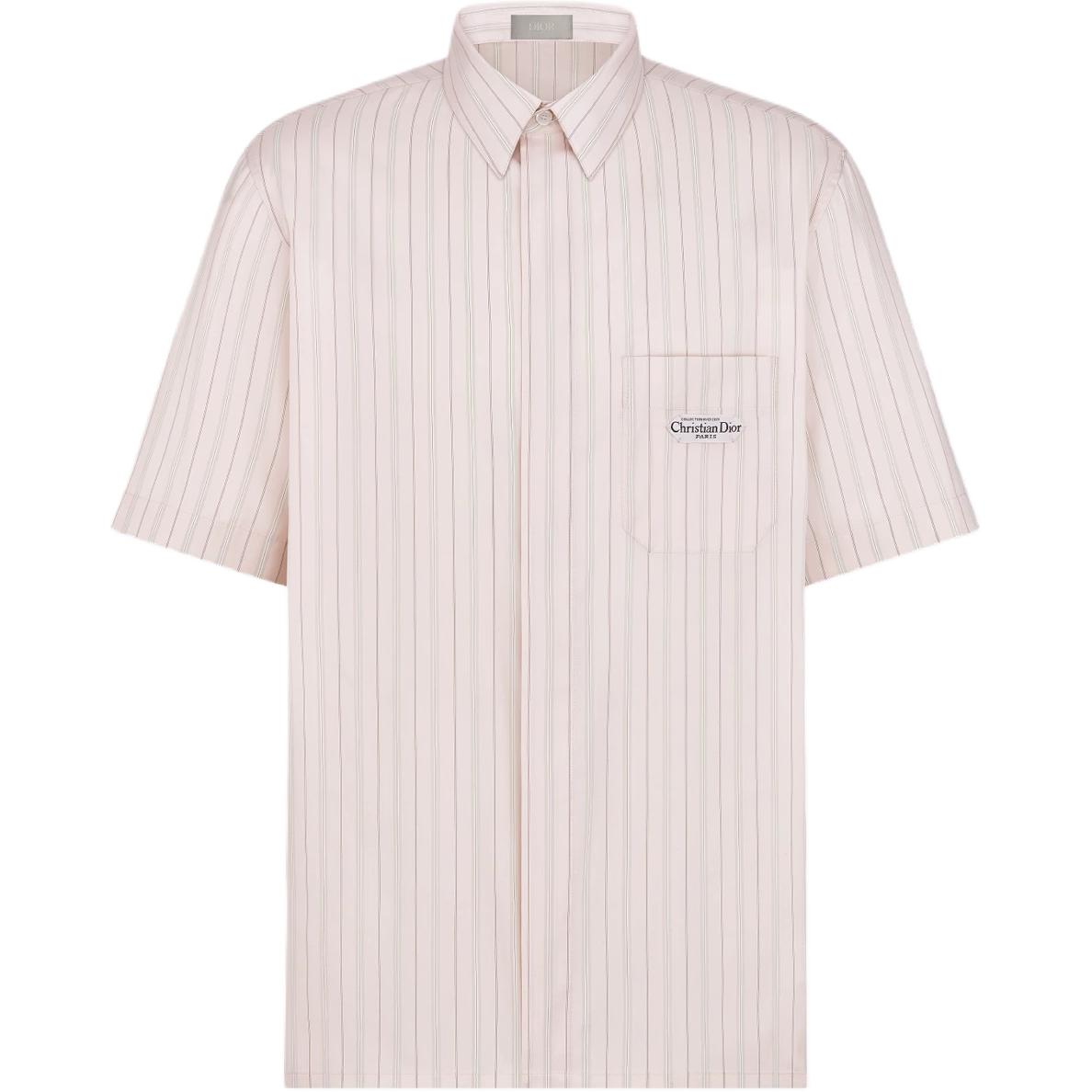 DIOR Dior FW25 Christian Dior Paris label striped mulberry silk poplin single-breasted lapel short-sleeved shirt for men