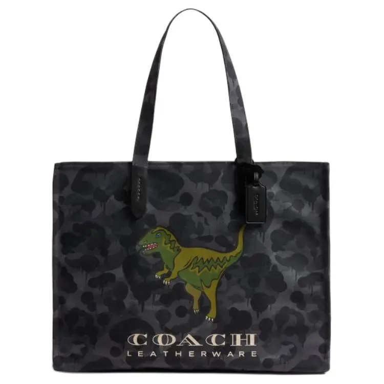 COACH Rexy Fabric Tote Bag, Shopping Bag, Shoulder Bag Large Women's Colorful Charcoal Gray
