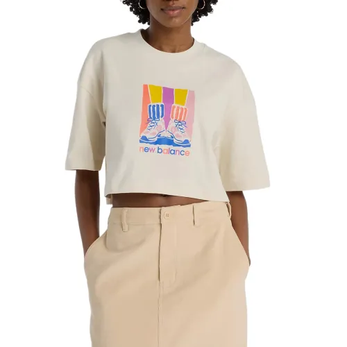 New Balance T Shirts Women's Beige Crew Neck