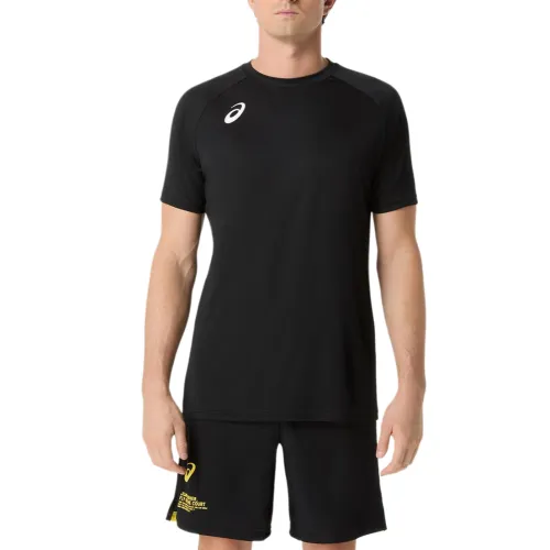 ASICS T Shirts Unisex Black Crew Neck Moderate