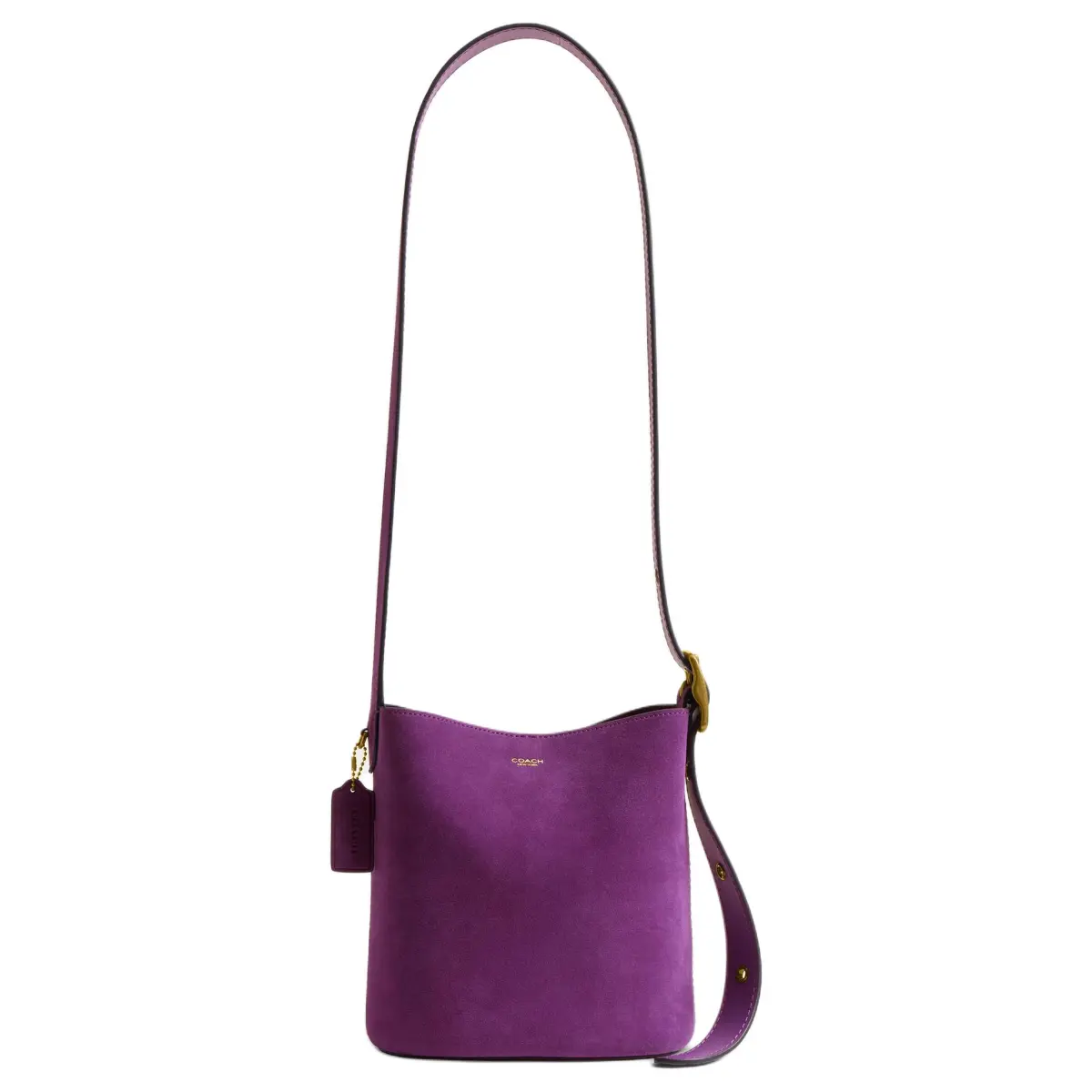 COACH Bleecker Cow Split Leather Bucket Bag, Shoulder Bag Small Women's Violet